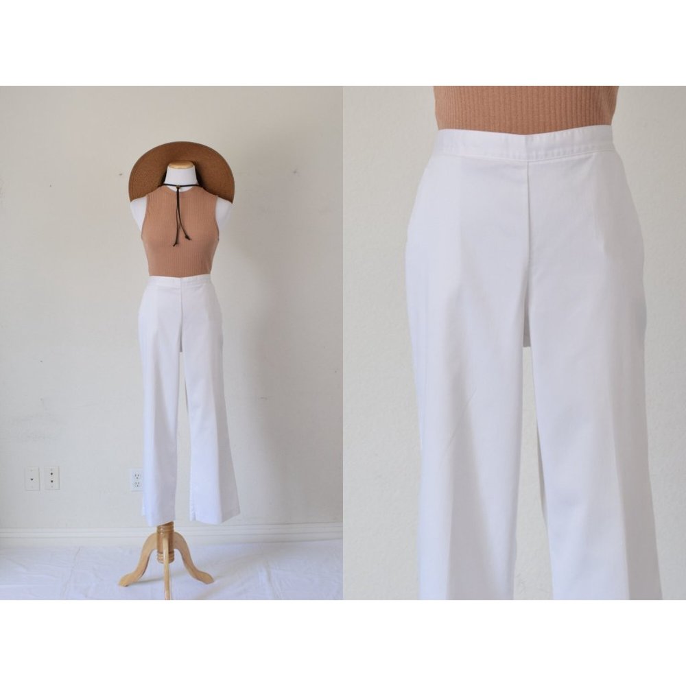 Vintage 90s Gathered Waist Cotton/Poly Pants |‎ 30-36 waist